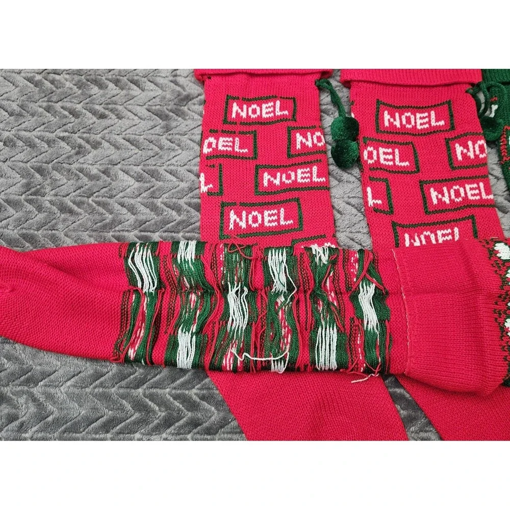 Vintage 4 Knit‎ Pom Pom Christmas Stockings Lot NOEL 3 Red 1 Green Bundle